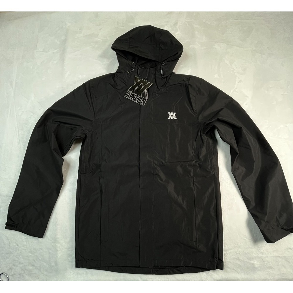 NWT DIXXON Mens M Tech Jacket‎ Black Hooded Rain Windbreaker Zippered Pockets